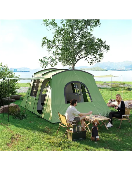 Outsunny 4 Man Tunnel Tent, Family Camping Tent with Porch, Bedroom and Living Area, Sewn in Groundsheet, 3000mm Waterproof, Por