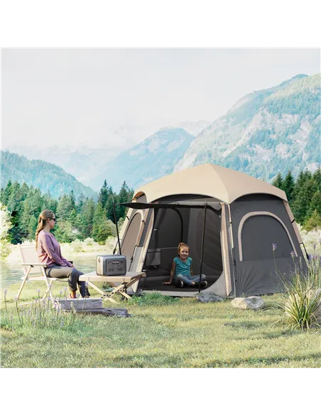 Outsunny Instant Pop Up Camping Tent, 2/3/4 Person Easy Setup Dome Family Tent with Vestibule, Rainfly, 4 Mesh Windows & 2 Doors