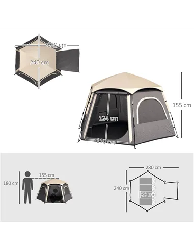 Outsunny Instant Pop Up Camping Tent, 2/3/4 Person Easy Setup Dome Family Tent with Vestibule, Rainfly, 4 Mesh Windows & 2 Doors