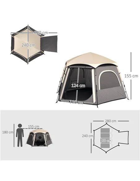 Outsunny Instant Pop Up Camping Tent, 2/3/4 Person Easy Setup Dome Family Tent with Vestibule, Rainfly, 4 Mesh Windows & 2 Doors