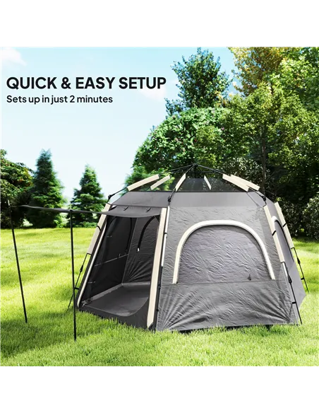 Outsunny Instant Pop Up Camping Tent, 2/3/4 Person Easy Setup Dome Family Tent with Vestibule, Rainfly, 4 Mesh Windows & 2 Doors