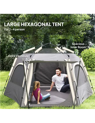 Outsunny Instant Pop Up Camping Tent, 2/3/4 Person Easy Setup Dome Family Tent with Vestibule, Rainfly, 4 Mesh Windows & 2 Doors