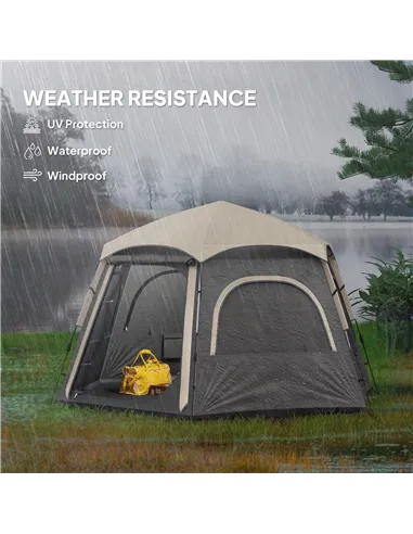 Outsunny Instant Pop Up Camping Tent, 2/3/4 Person Easy Setup Dome Family Tent with Vestibule, Rainfly, 4 Mesh Windows & 2 Doors