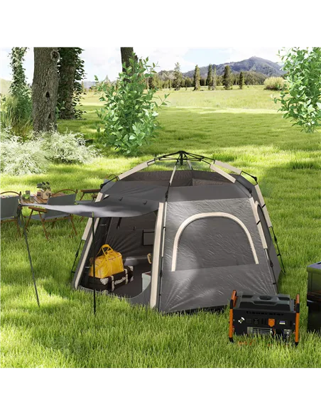 Outsunny Instant Pop Up Camping Tent, 2/3/4 Person Easy Setup Dome Family Tent with Vestibule, Rainfly, 4 Mesh Windows & 2 Doors