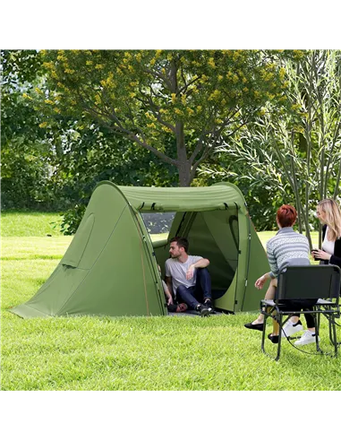 Outsunny 3 Man Camping Tent with Living Area and 2 Bedrooms, 3000mm Waterproof Family Tent with Sewn-in Groundsheet and bag, Por