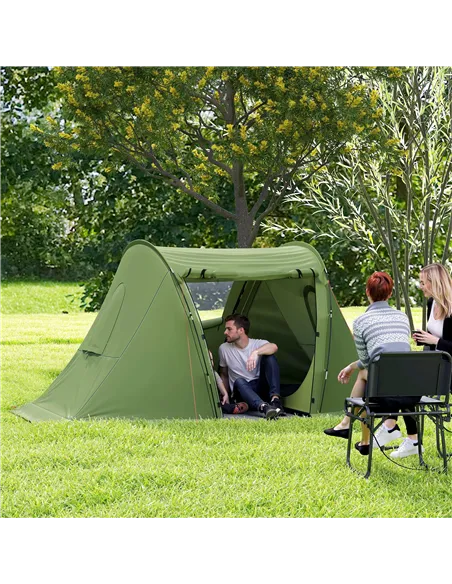 Outsunny 3 Man Camping Tent with Living Area and 2 Bedrooms, 3000mm Waterproof Family Tent with Sewn-in Groundsheet and bag, Por
