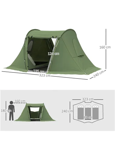 Outsunny 3 Man Camping Tent with Living Area and 2 Bedrooms, 3000mm Waterproof Family Tent with Sewn-in Groundsheet and bag, Por