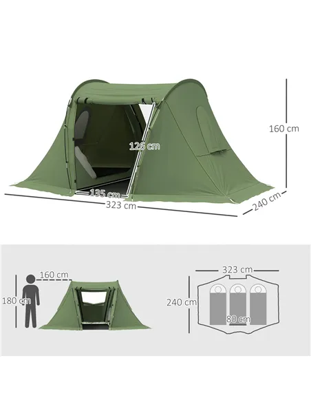 Outsunny 3 Man Camping Tent with Living Area and 2 Bedrooms, 3000mm Waterproof Family Tent with Sewn-in Groundsheet and bag, Por