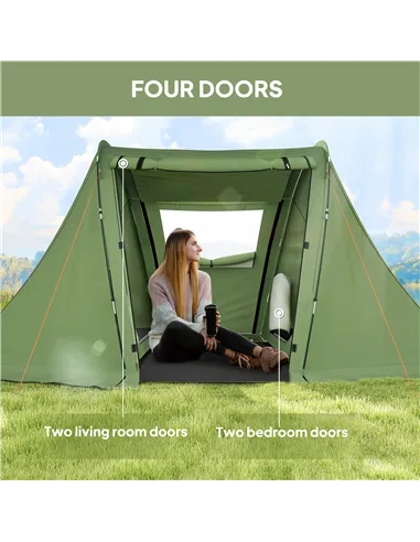 Outsunny 3 Man Camping Tent with Living Area and 2 Bedrooms, 3000mm Waterproof Family Tent with Sewn-in Groundsheet and bag, Por