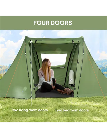 Outsunny 3 Man Camping Tent with Living Area and 2 Bedrooms, 3000mm Waterproof Family Tent with Sewn-in Groundsheet and bag, Por