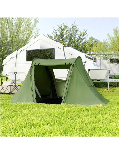 Outsunny 3 Man Camping Tent with Living Area and 2 Bedrooms, 3000mm Waterproof Family Tent with Sewn-in Groundsheet and bag, Por