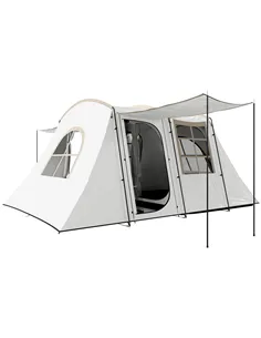 Outsunny 4 Man Tunnel Tent, Family Camping Tent with Porch, Bedroom and Living Area, Sewn in Groundsheet, 3000mm Waterproof, Por