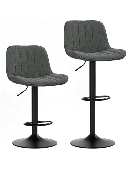 HOMCOM Set of Two Linen-Look Bar Stools - Charcoal Grey