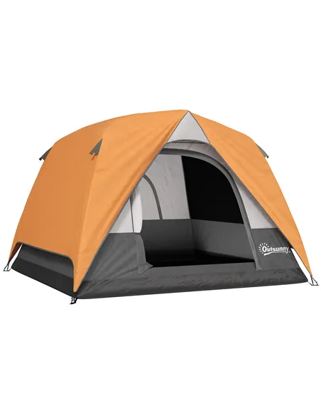 Outsunny 3-4 Person Camping Tent, Easy Set Up Waterproof Dome Tent with Sewn-in Groundsheet, Mesh Windows, Pocket and Hook for C