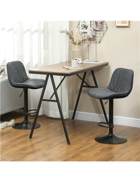 HOMCOM Set of Two Linen-Look Bar Stools - Charcoal Grey