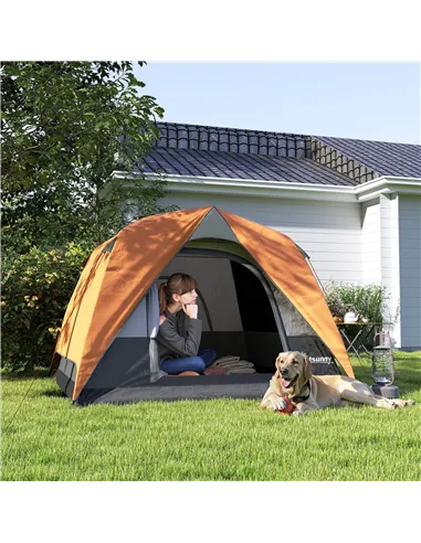 Outsunny 3-4 Person Camping Tent, Easy Set Up Waterproof Dome Tent with Sewn-in Groundsheet, Mesh Windows, Pocket and Hook for C