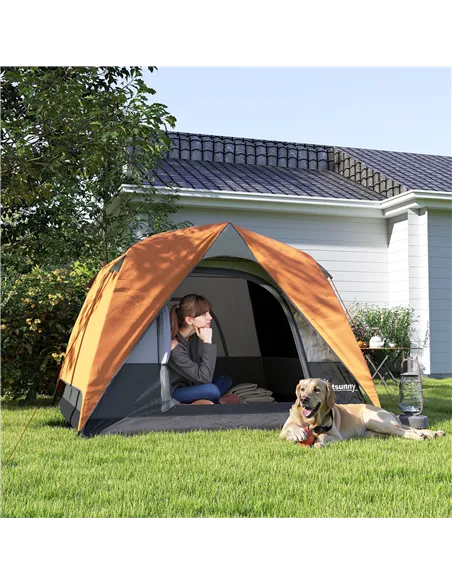 Outsunny 3-4 Person Camping Tent, Easy Set Up Waterproof Dome Tent with Sewn-in Groundsheet, Mesh Windows, Pocket and Hook for C