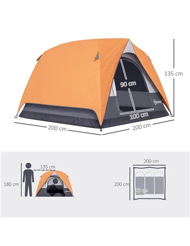Outsunny 3-4 Person Camping Tent, Easy Set Up Waterproof Dome Tent with Sewn-in Groundsheet, Mesh Windows, Pocket and Hook for C