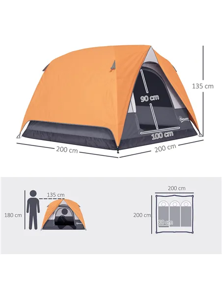 Outsunny 3-4 Person Camping Tent, Easy Set Up Waterproof Dome Tent with Sewn-in Groundsheet, Mesh Windows, Pocket and Hook for C