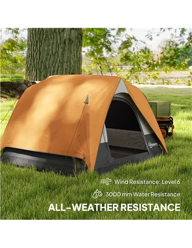Outsunny 3-4 Person Camping Tent, Easy Set Up Waterproof Dome Tent with Sewn-in Groundsheet, Mesh Windows, Pocket and Hook for C
