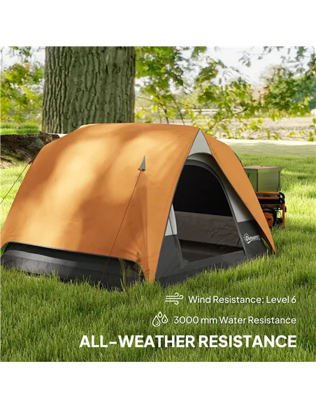 Outsunny 3-4 Person Camping Tent, Easy Set Up Waterproof Dome Tent with Sewn-in Groundsheet, Mesh Windows, Pocket and Hook for C