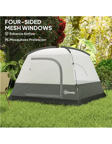 Outsunny 3-4 Person Camping Tent, Easy Set Up Waterproof Dome Tent with Sewn-in Groundsheet, Mesh Windows, Pocket and Hook for C