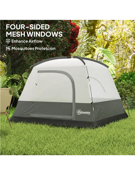 Outsunny 3-4 Person Camping Tent, Easy Set Up Waterproof Dome Tent with Sewn-in Groundsheet, Mesh Windows, Pocket and Hook for C