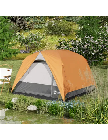 Outsunny 3-4 Person Camping Tent, Easy Set Up Waterproof Dome Tent with Sewn-in Groundsheet, Mesh Windows, Pocket and Hook for C