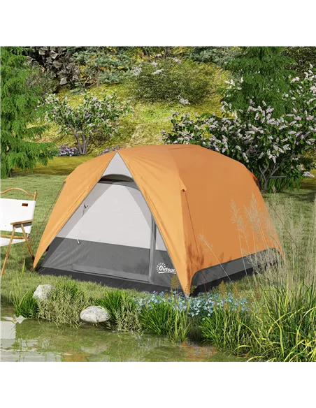 Outsunny 3-4 Person Camping Tent, Easy Set Up Waterproof Dome Tent with Sewn-in Groundsheet, Mesh Windows, Pocket and Hook for C