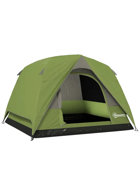 Outsunny 3-4 Person Camping Tent, Easy Set Up Waterproof Dome Tent with Sewn-in Groundsheet, Mesh Windows, Pocket and Hook for C