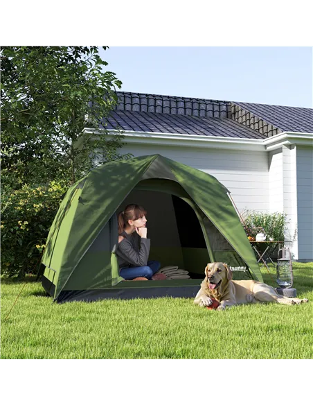 Outsunny 3-4 Person Camping Tent, Easy Set Up Waterproof Dome Tent with Sewn-in Groundsheet, Mesh Windows, Pocket and Hook for C