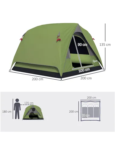 Outsunny 3-4 Person Camping Tent, Easy Set Up Waterproof Dome Tent with Sewn-in Groundsheet, Mesh Windows, Pocket and Hook for C