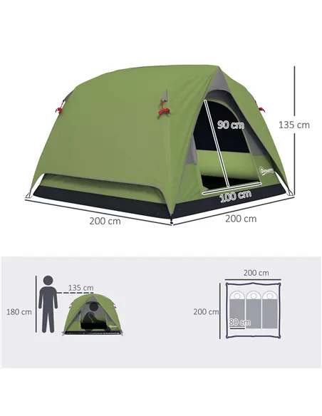 Outsunny 3-4 Person Camping Tent, Easy Set Up Waterproof Dome Tent with Sewn-in Groundsheet, Mesh Windows, Pocket and Hook for C