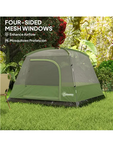 Outsunny 3-4 Person Camping Tent, Easy Set Up Waterproof Dome Tent with Sewn-in Groundsheet, Mesh Windows, Pocket and Hook for C
