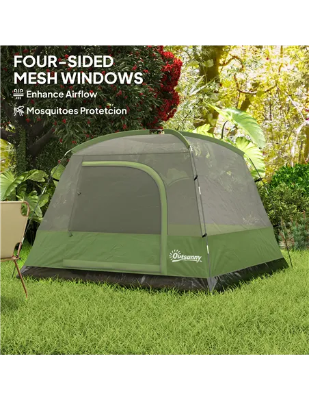 Outsunny 3-4 Person Camping Tent, Easy Set Up Waterproof Dome Tent with Sewn-in Groundsheet, Mesh Windows, Pocket and Hook for C