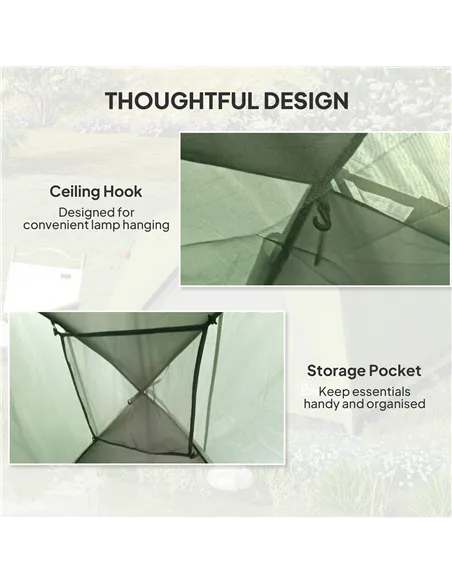 Outsunny 3-4 Person Camping Tent, Easy Set Up Waterproof Dome Tent with Sewn-in Groundsheet, Mesh Windows, Pocket and Hook for C