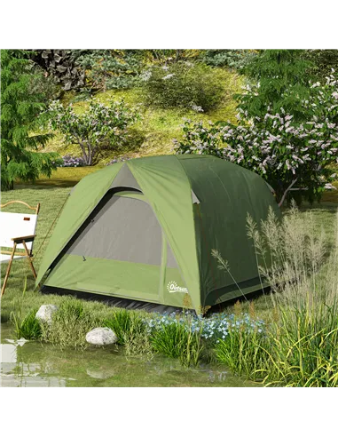 Outsunny 3-4 Person Camping Tent, Easy Set Up Waterproof Dome Tent with Sewn-in Groundsheet, Mesh Windows, Pocket and Hook for C