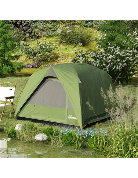 Outsunny 3-4 Person Camping Tent, Easy Set Up Waterproof Dome Tent with Sewn-in Groundsheet, Mesh Windows, Pocket and Hook for C