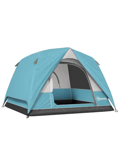 Outsunny 3-4 Person Camping Tent, Easy Set Up Waterproof Dome Tent with Sewn-in Groundsheet, Mesh Windows, Pocket and Hook for C
