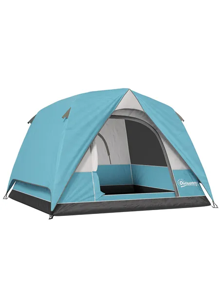Outsunny 3-4 Person Camping Tent, Easy Set Up Waterproof Dome Tent with Sewn-in Groundsheet, Mesh Windows, Pocket and Hook for C