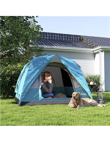 Outsunny 3-4 Person Camping Tent, Easy Set Up Waterproof Dome Tent with Sewn-in Groundsheet, Mesh Windows, Pocket and Hook for C