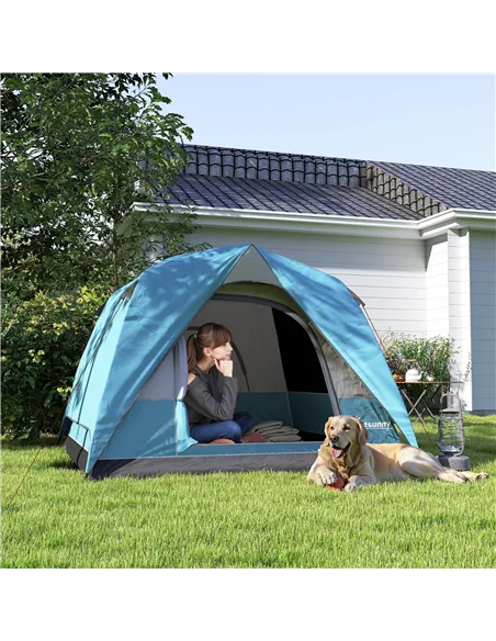 Outsunny 3-4 Person Camping Tent, Easy Set Up Waterproof Dome Tent with Sewn-in Groundsheet, Mesh Windows, Pocket and Hook for C