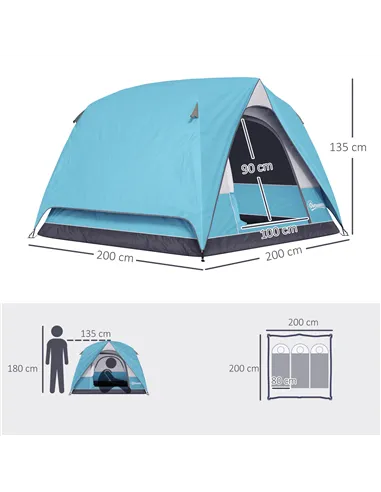 Outsunny 3-4 Person Camping Tent, Easy Set Up Waterproof Dome Tent with Sewn-in Groundsheet, Mesh Windows, Pocket and Hook for C