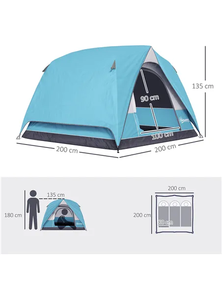 Outsunny 3-4 Person Camping Tent, Easy Set Up Waterproof Dome Tent with Sewn-in Groundsheet, Mesh Windows, Pocket and Hook for C