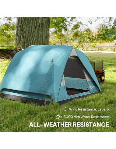 Outsunny 3-4 Person Camping Tent, Easy Set Up Waterproof Dome Tent with Sewn-in Groundsheet, Mesh Windows, Pocket and Hook for C