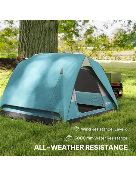 Outsunny 3-4 Person Camping Tent, Easy Set Up Waterproof Dome Tent with Sewn-in Groundsheet, Mesh Windows, Pocket and Hook for C