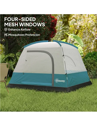 Outsunny 3-4 Person Camping Tent, Easy Set Up Waterproof Dome Tent with Sewn-in Groundsheet, Mesh Windows, Pocket and Hook for C