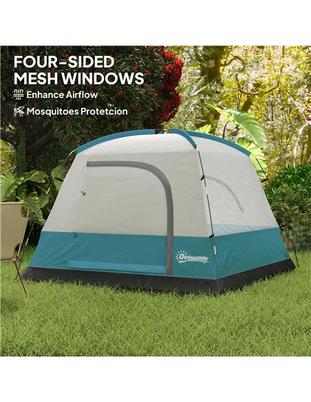 Outsunny 3-4 Person Camping Tent, Easy Set Up Waterproof Dome Tent with Sewn-in Groundsheet, Mesh Windows, Pocket and Hook for C