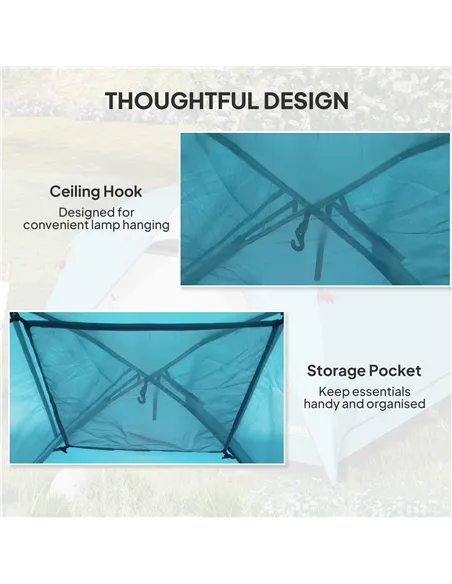 Outsunny 3-4 Person Camping Tent, Easy Set Up Waterproof Dome Tent with Sewn-in Groundsheet, Mesh Windows, Pocket and Hook for C