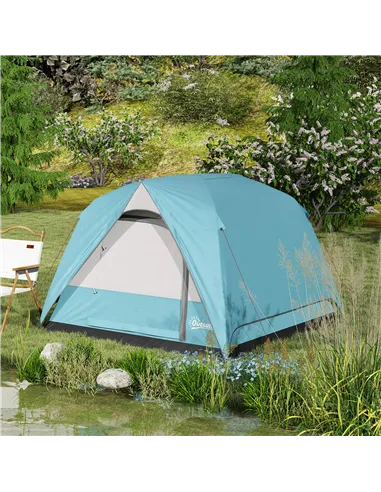 Outsunny 3-4 Person Camping Tent, Easy Set Up Waterproof Dome Tent with Sewn-in Groundsheet, Mesh Windows, Pocket and Hook for C